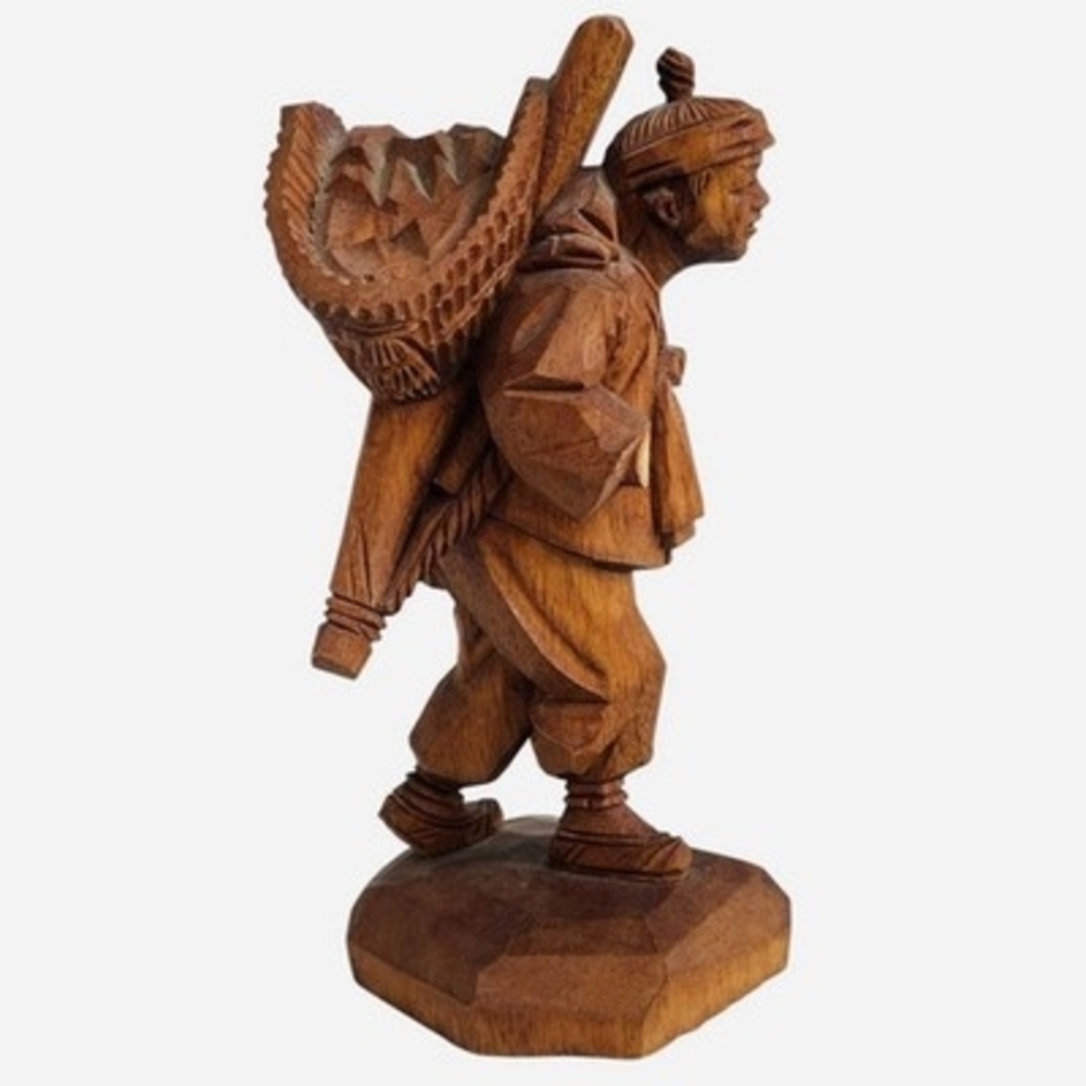 Signed Kim Boo Ho Seoul Korea Vintage Hand Carved Wood Asian Man Figurine 6" - Picture 4 of 5